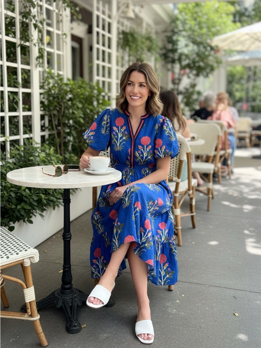 THML Royal Blue Midi Dress with Pink Floral Print - Picture 7 of 7